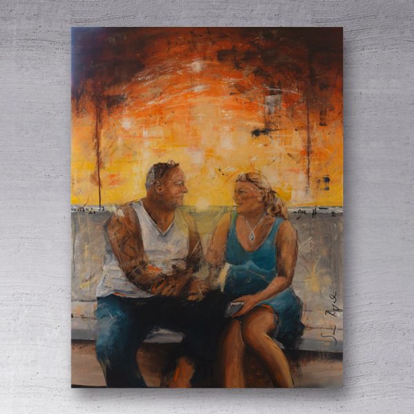 Happy couple at sunset 90x100 - IKKE TIL SALG